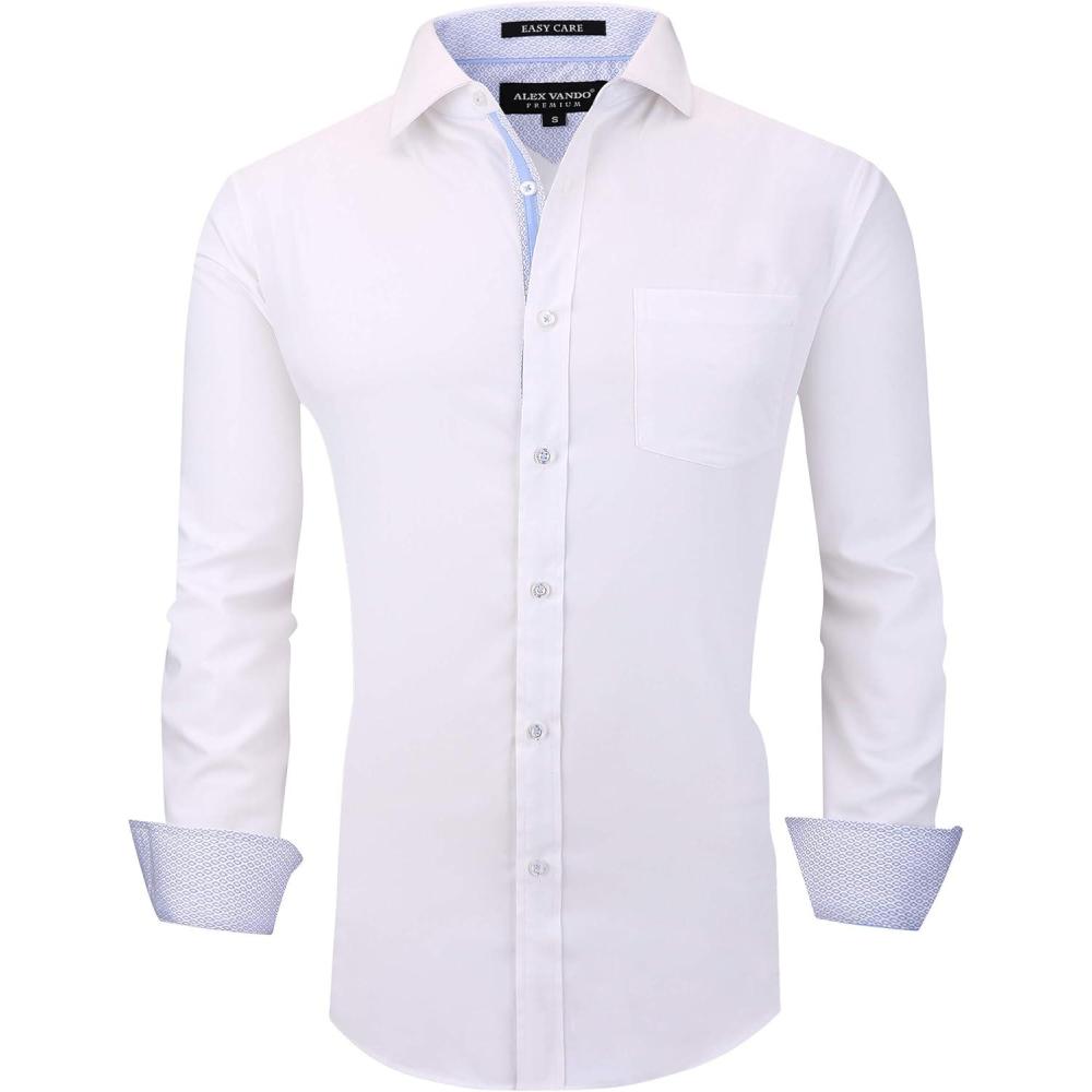 imageAlex Vando Mens Rayon Dress Shirts Wrinkle Free Regular Fit Stretch Button Down ShirtWhite