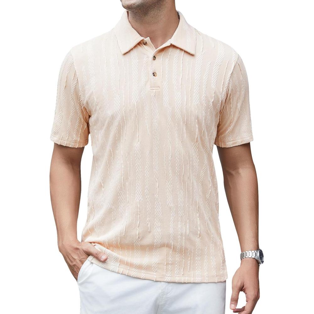 imageAlex Vando Mens Seamless Golf Shirt Moisture Wicking QuickDry Tailored Fit Polo ShirtsApricot Jacquard