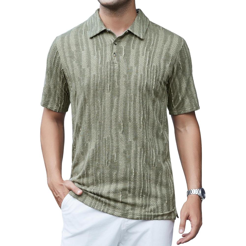 imageAlex Vando Mens Seamless Golf Shirt Moisture Wicking QuickDry Tailored Fit Polo ShirtsArmy Jacquard