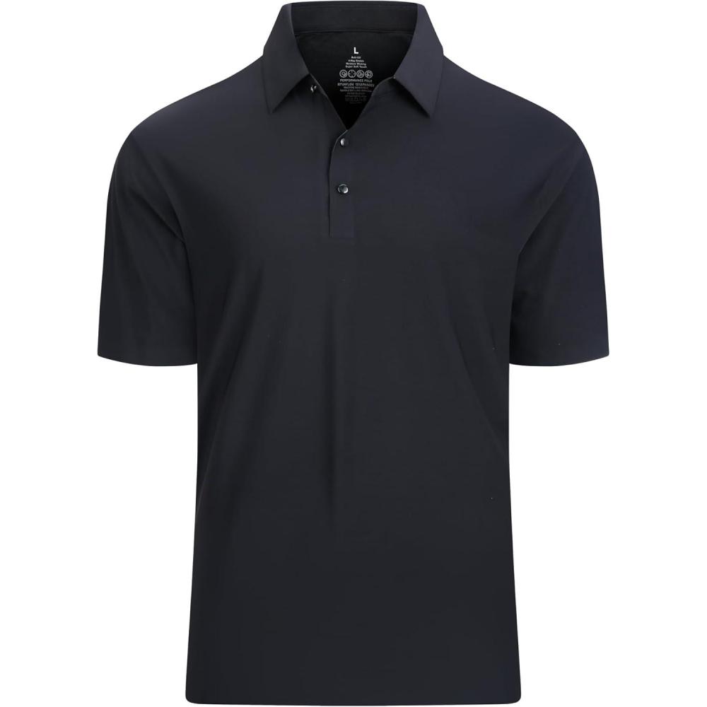 imageAlex Vando Mens Seamless Golf Shirt Moisture Wicking QuickDry Tailored Fit Polo ShirtsBlack
