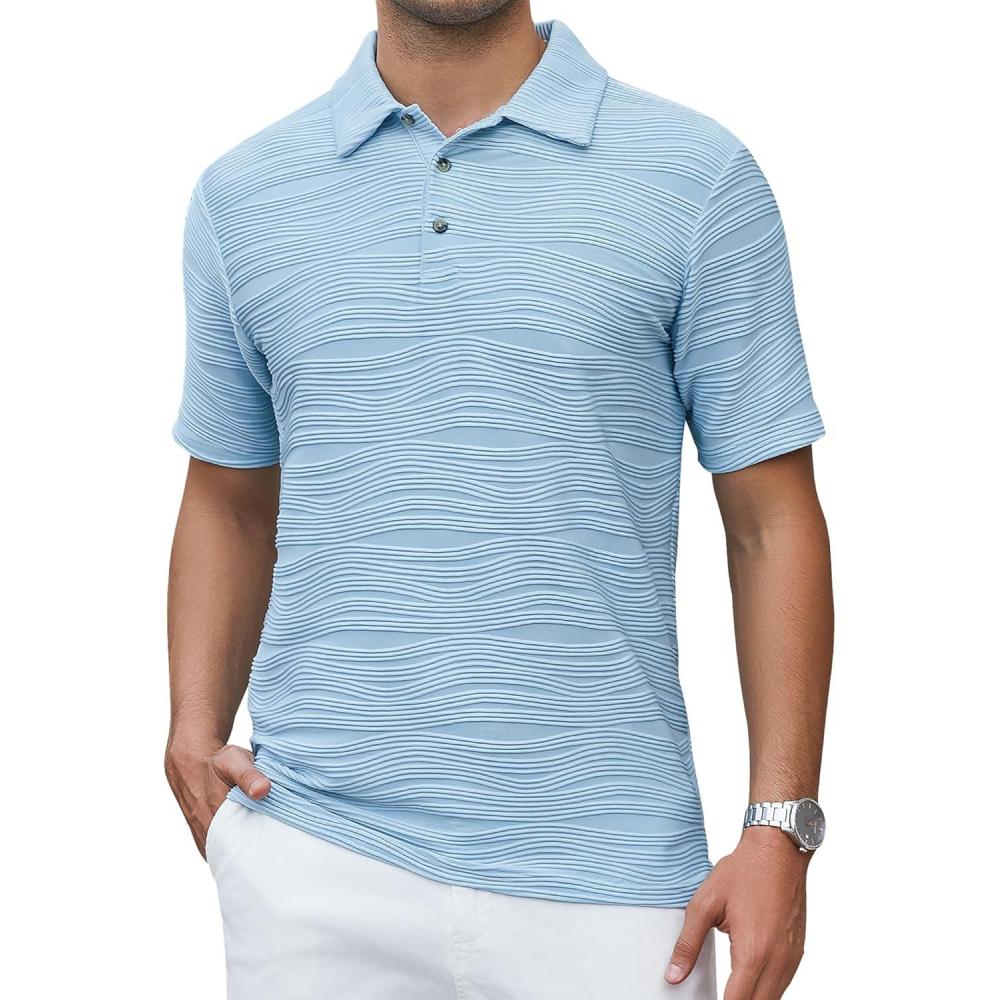 imageAlex Vando Mens Seamless Golf Shirt Moisture Wicking QuickDry Tailored Fit Polo ShirtsBlue Jacquard