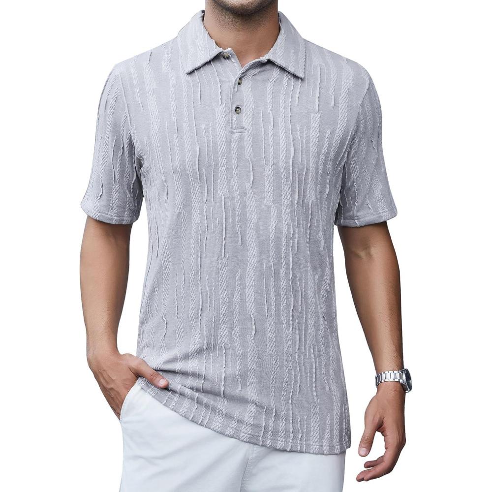 imageAlex Vando Mens Seamless Golf Shirt Moisture Wicking QuickDry Tailored Fit Polo ShirtsGrey Jacquard