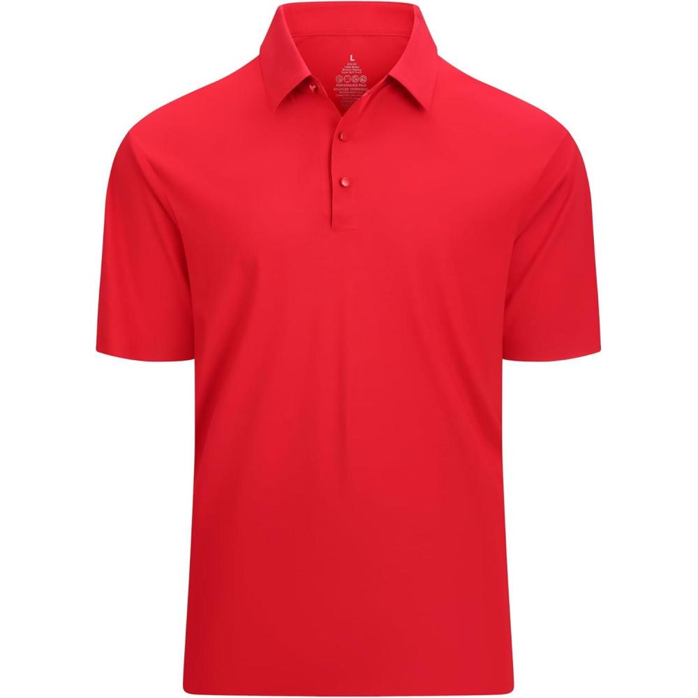 imageAlex Vando Mens Seamless Golf Shirt Moisture Wicking QuickDry Tailored Fit Polo ShirtsRed