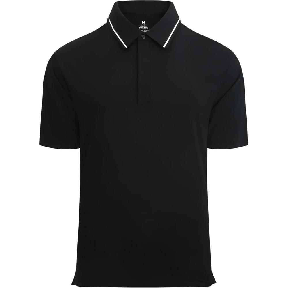 imageAlex Vando Mens Seamless Golf Shirt Moisture Wicking QuickDry Tailored Fit Polo ShirtsStain Resistant Black