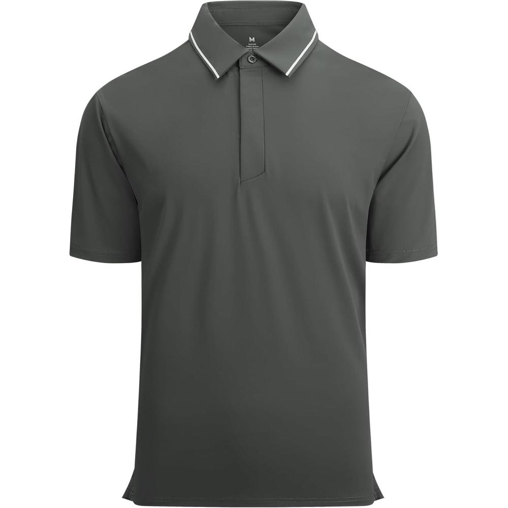 imageAlex Vando Mens Seamless Golf Shirt Moisture Wicking QuickDry Tailored Fit Polo ShirtsStain Resistant Charcoal