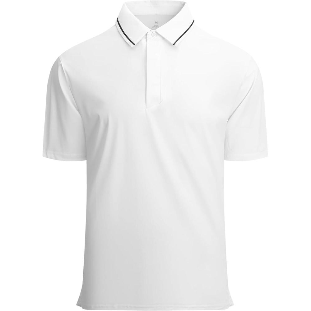 imageAlex Vando Mens Seamless Golf Shirt Moisture Wicking QuickDry Tailored Fit Polo ShirtsStain Resistant White