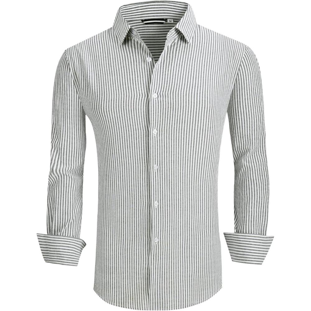 imageAlex Vando Mens Seersucker Dress Shirts Striped Business Casual Cotton Shirts for MenBlack Stripe