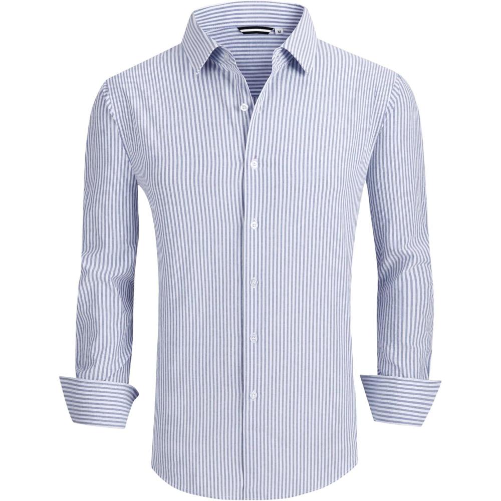 imageAlex Vando Mens Seersucker Dress Shirts Striped Business Casual Cotton Shirts for MenBlue Stripe
