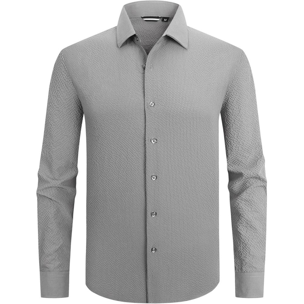 imageAlex Vando Mens Seersucker Dress Shirts Striped Business Casual Cotton Shirts for MenGrey