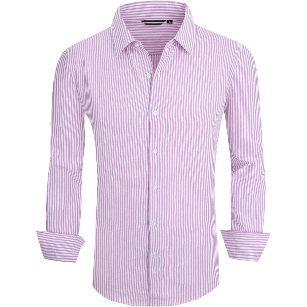 imageAlex Vando Mens Seersucker Dress Shirts Striped Business Casual Cotton Shirts for MenPurple Stripe