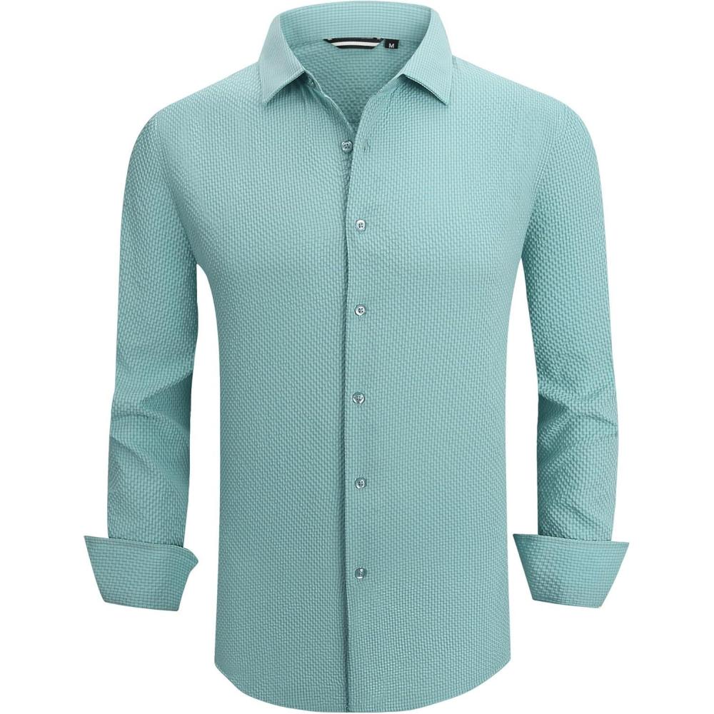 imageAlex Vando Mens Seersucker Dress Shirts Striped Business Casual Cotton Shirts for MenTeal