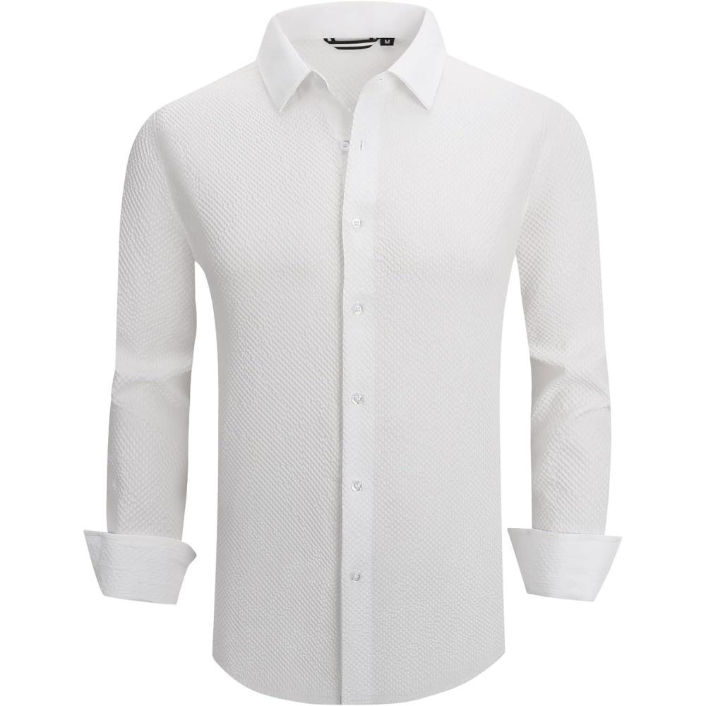 imageAlex Vando Mens Seersucker Dress Shirts Striped Business Casual Cotton Shirts for MenWhite