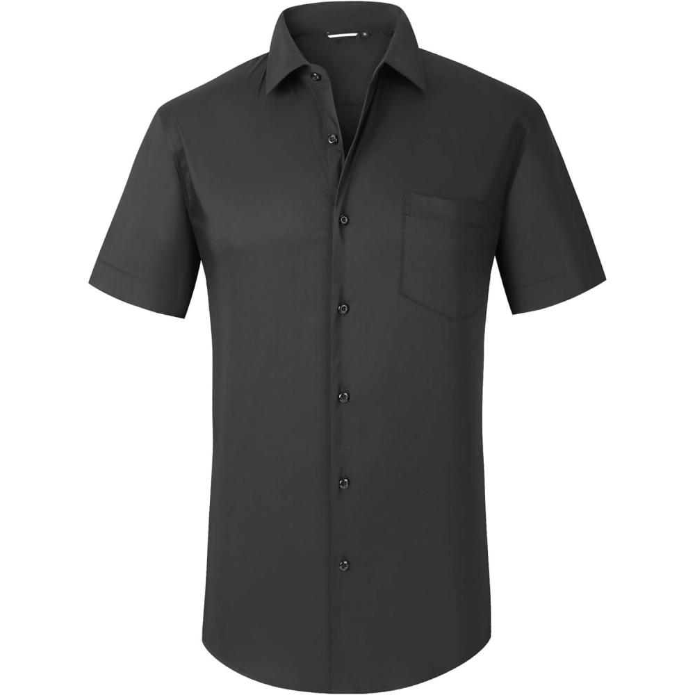 imageAlex Vando Mens Short Sleeve Dress Shirt Solid Cotton Stretch Button Down Shirt with PocketBlack