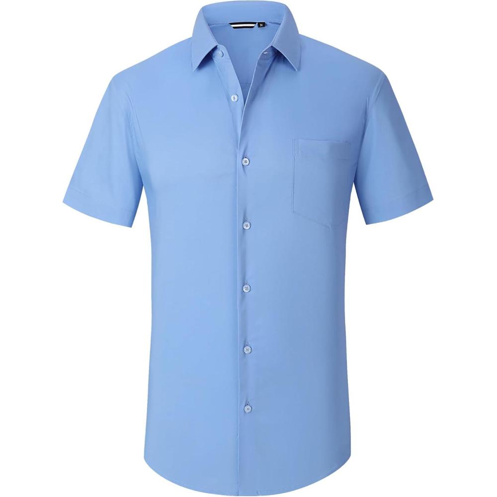 imageAlex Vando Mens Short Sleeve Dress Shirt Solid Cotton Stretch Button Down Shirt with PocketBlue