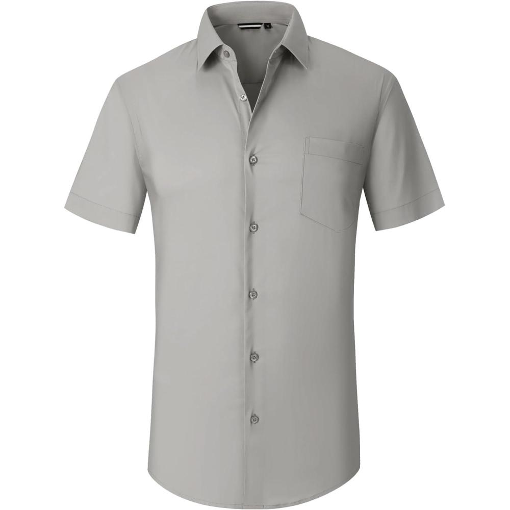 imageAlex Vando Mens Short Sleeve Dress Shirt Solid Cotton Stretch Button Down Shirt with PocketGrey