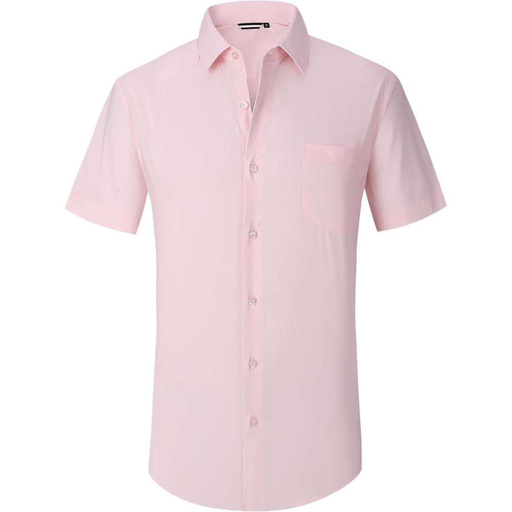 imageAlex Vando Mens Short Sleeve Dress Shirt Solid Cotton Stretch Button Down Shirt with PocketPink