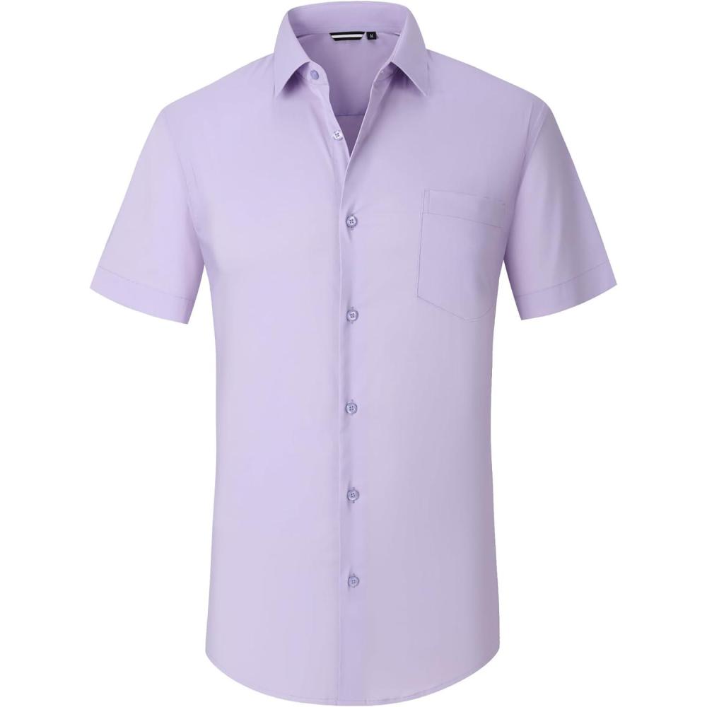 imageAlex Vando Mens Short Sleeve Dress Shirt Solid Cotton Stretch Button Down Shirt with PocketPurple
