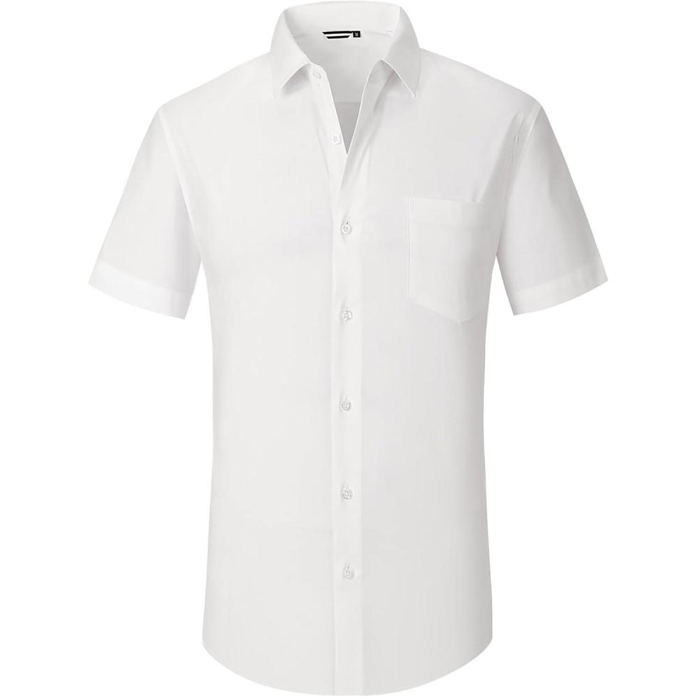 imageAlex Vando Mens Short Sleeve Dress Shirt Solid Cotton Stretch Button Down Shirt with PocketWhite