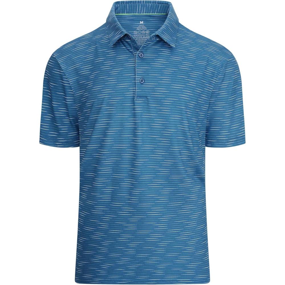 imageAlex Vando Mens Striped Golf Shirt Moisture Wicking QuickDry Sports Polo ShirtsBlue