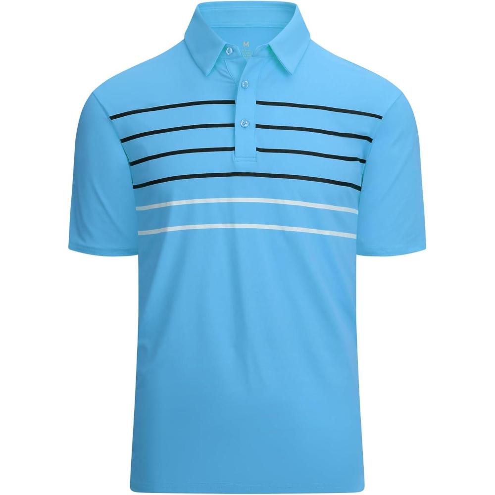 imageAlex Vando Mens Striped Golf Shirt Moisture Wicking QuickDry Sports Polo ShirtsBlue Stripe
