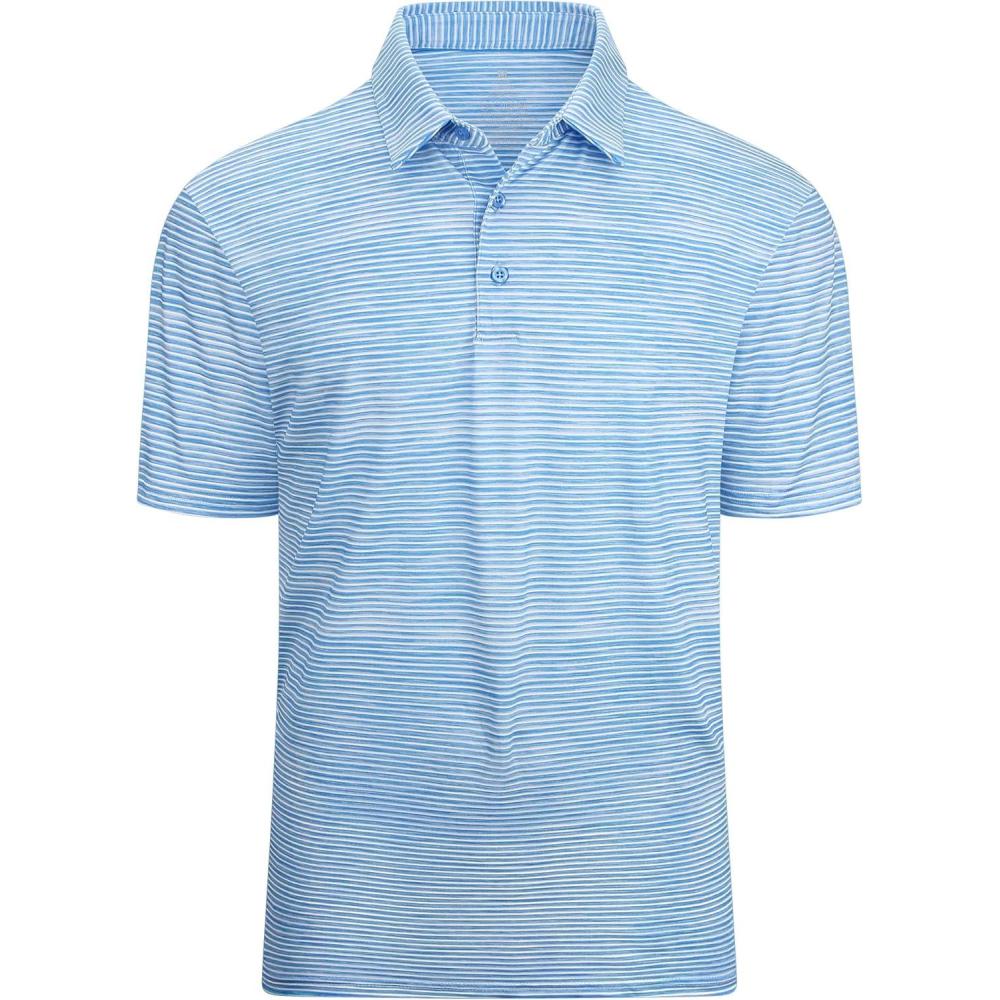 imageAlex Vando Mens Striped Golf Shirt Moisture Wicking QuickDry Sports Polo ShirtsBlueWhite