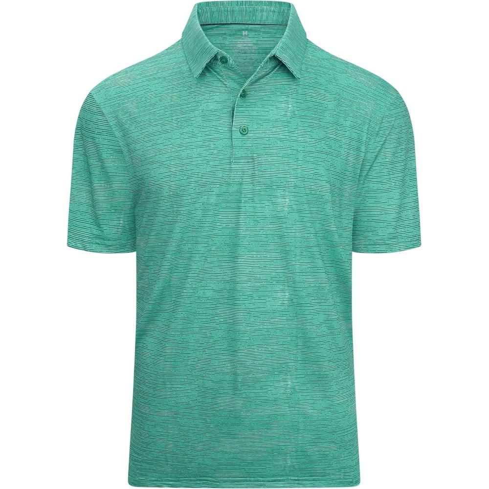 imageAlex Vando Mens Striped Golf Shirt Moisture Wicking QuickDry Sports Polo ShirtsGreen