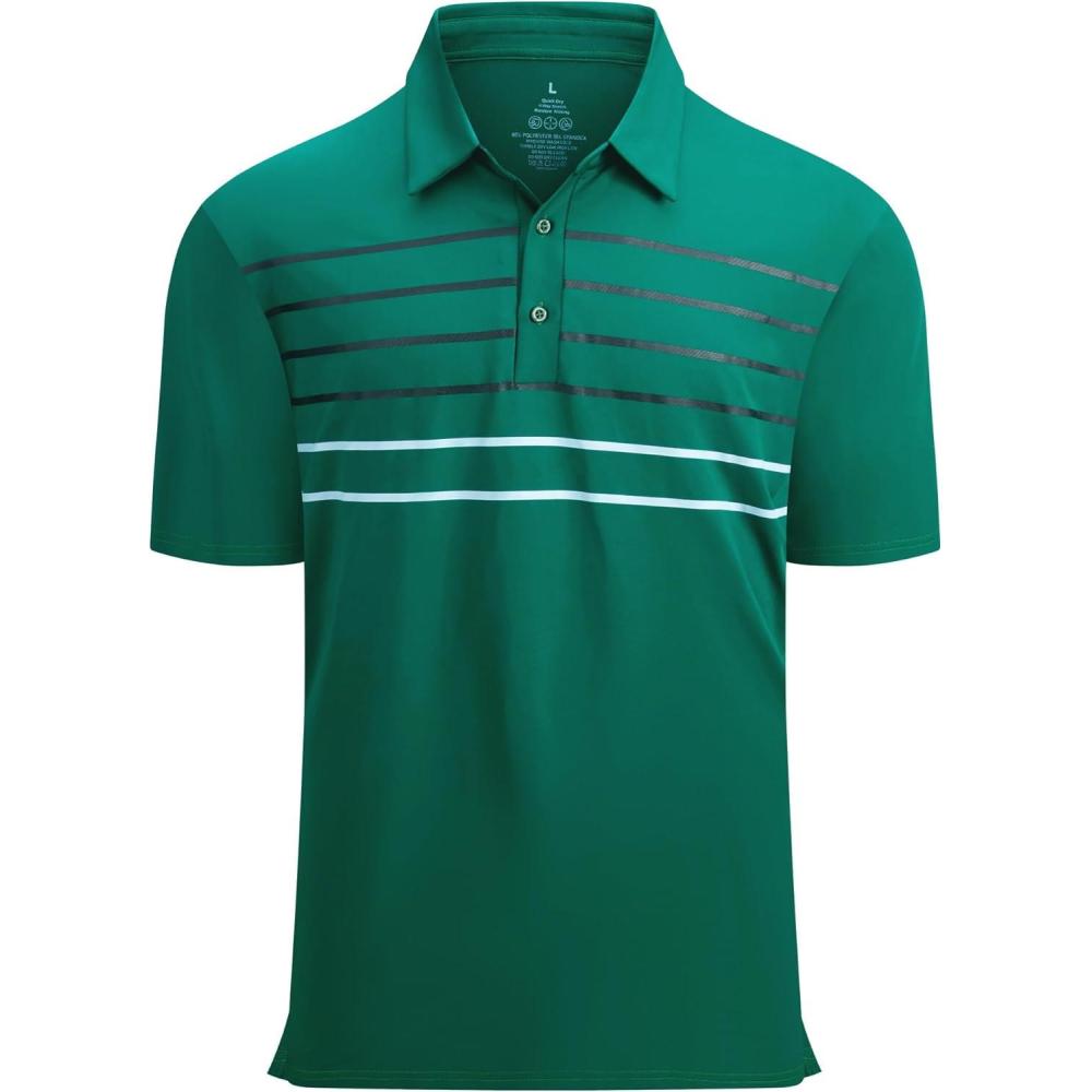 imageAlex Vando Mens Striped Golf Shirt Moisture Wicking QuickDry Sports Polo ShirtsGreen Stripe