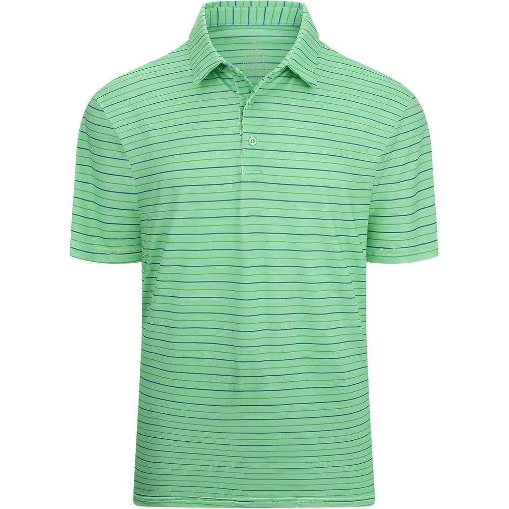 imageAlex Vando Mens Striped Golf Shirt Moisture Wicking QuickDry Sports Polo ShirtsGreenGreen