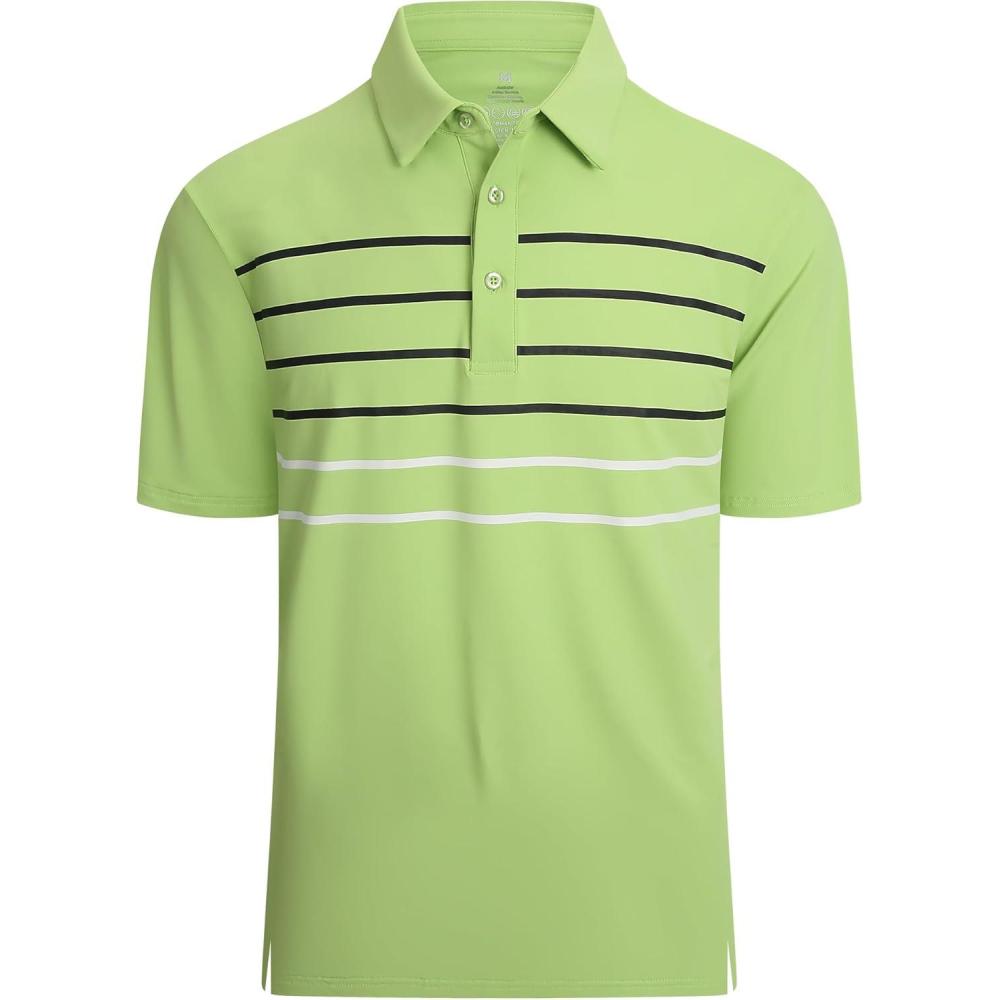 imageAlex Vando Mens Striped Golf Shirt Moisture Wicking QuickDry Sports Polo ShirtsLt Green Stripe