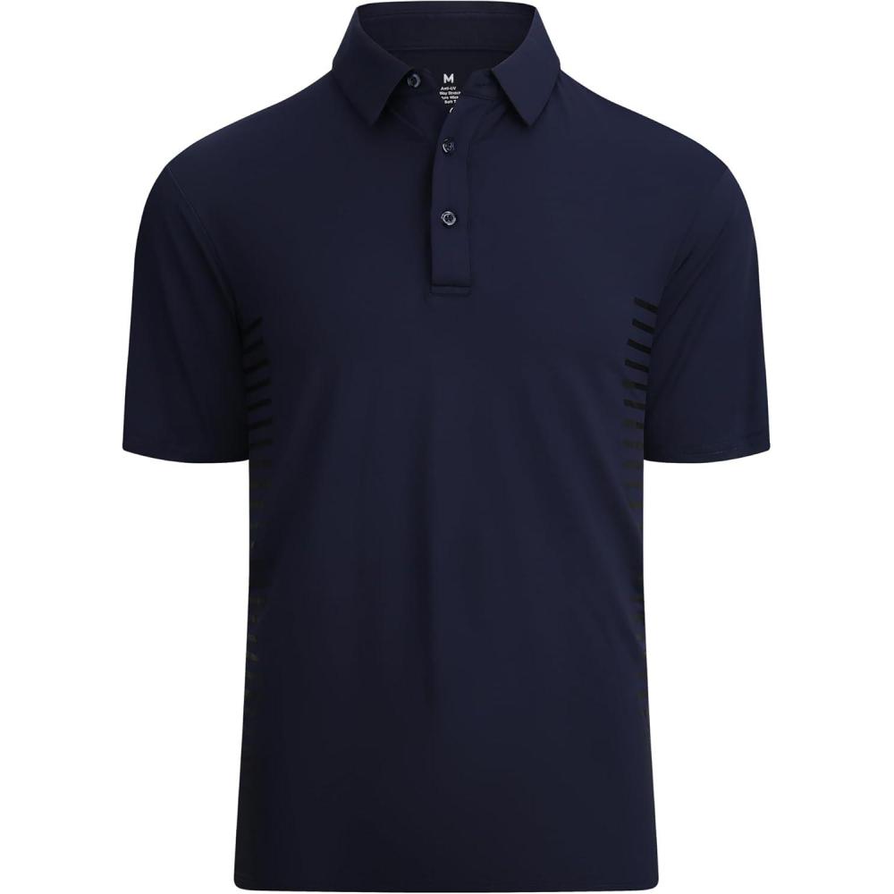 imageAlex Vando Mens Striped Golf Shirt Moisture Wicking QuickDry Sports Polo ShirtsNavy Stripe