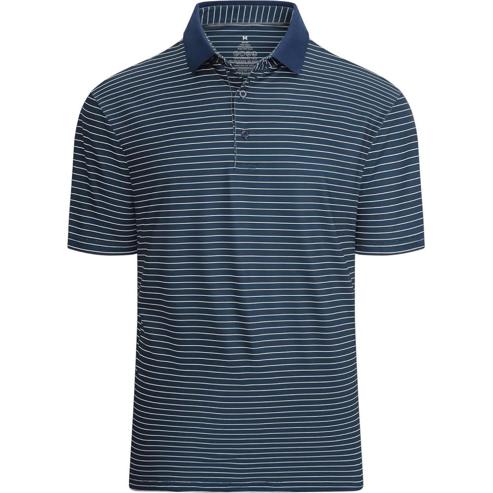 imageAlex Vando Mens Striped Golf Shirt Moisture Wicking QuickDry Sports Polo ShirtsNavyWhite