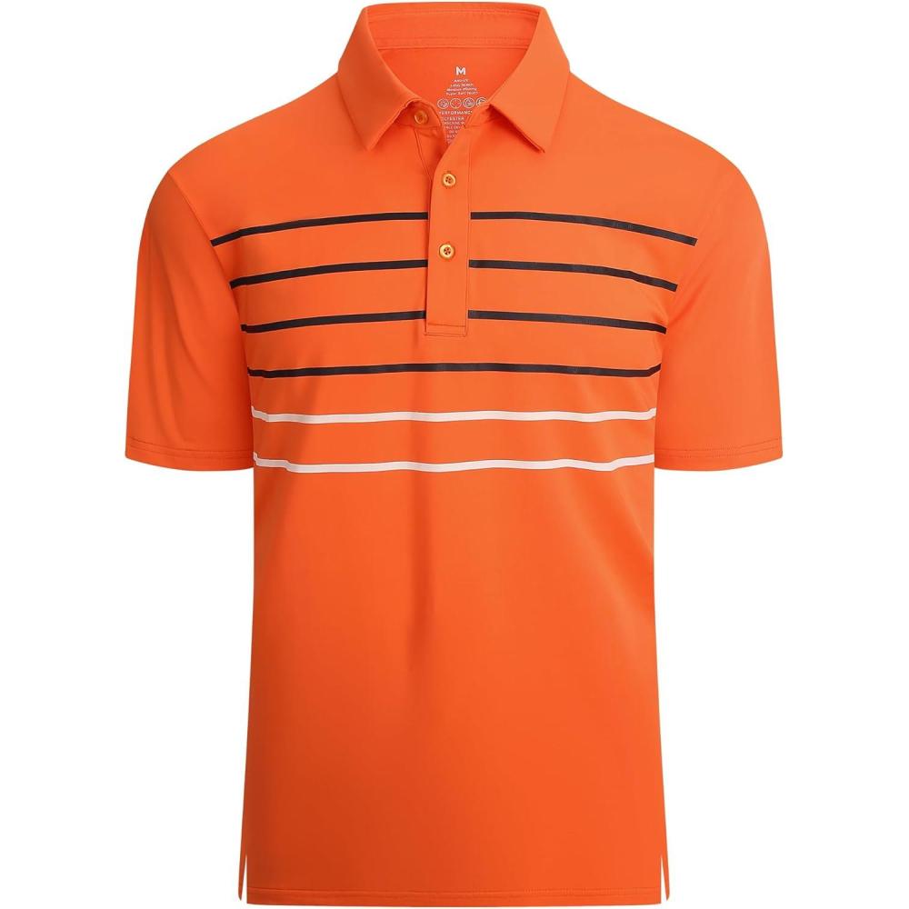 imageAlex Vando Mens Striped Golf Shirt Moisture Wicking QuickDry Sports Polo ShirtsOrange Stripe