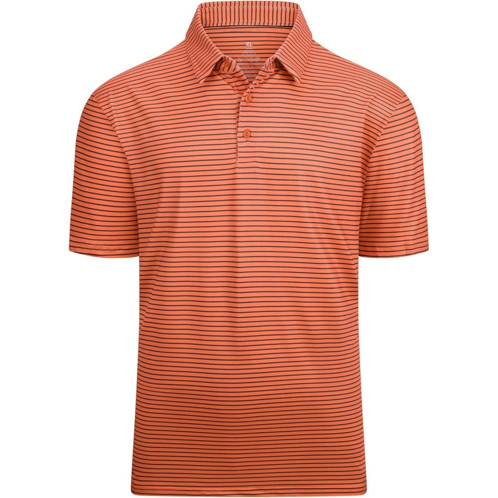 imageAlex Vando Mens Striped Golf Shirt Moisture Wicking QuickDry Sports Polo ShirtsOrangeBlack