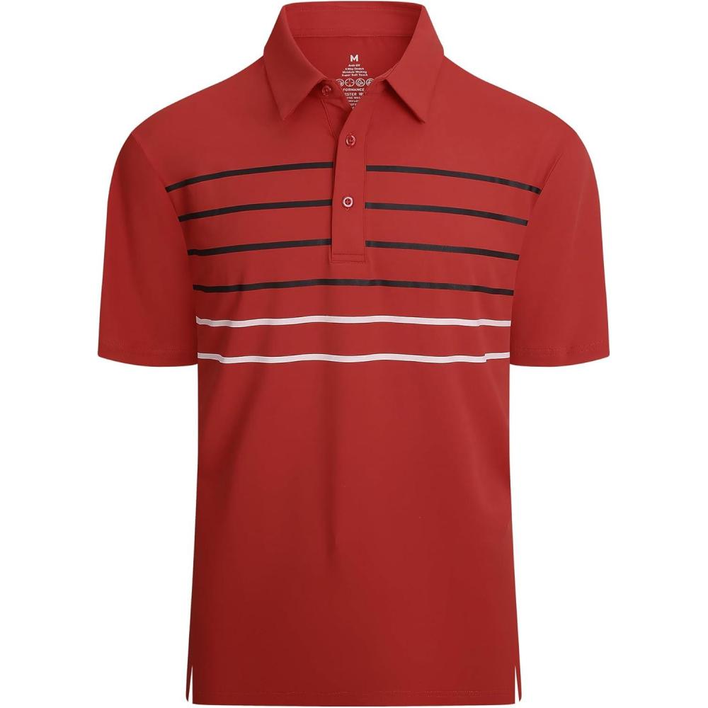 imageAlex Vando Mens Striped Golf Shirt Moisture Wicking QuickDry Sports Polo ShirtsRed Stripe