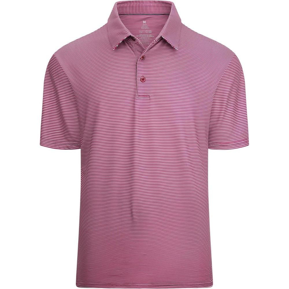 imageAlex Vando Mens Striped Golf Shirt Moisture Wicking QuickDry Sports Polo ShirtsRedWhite