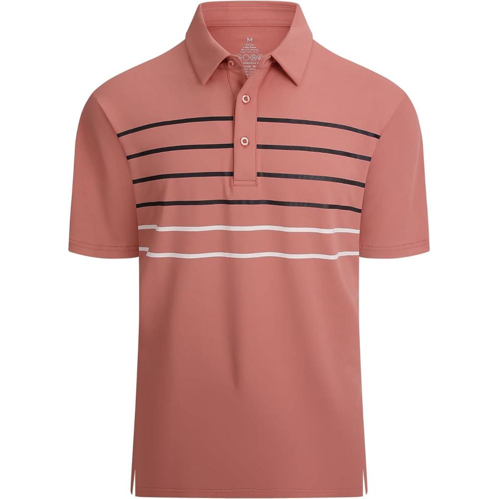 imageAlex Vando Mens Striped Golf Shirt Moisture Wicking QuickDry Sports Polo ShirtsRose Stripe