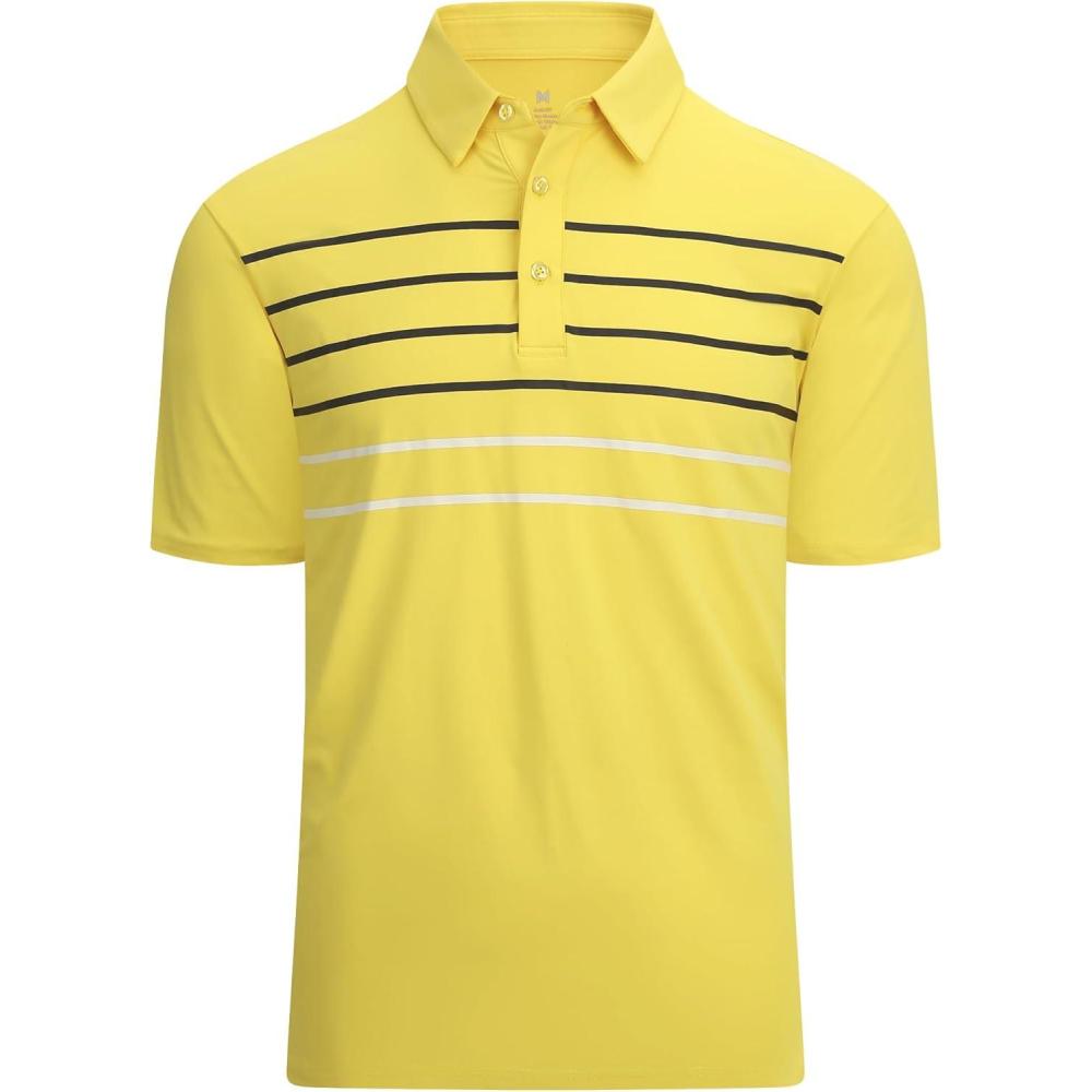 imageAlex Vando Mens Striped Golf Shirt Moisture Wicking QuickDry Sports Polo ShirtsYellow Stripe