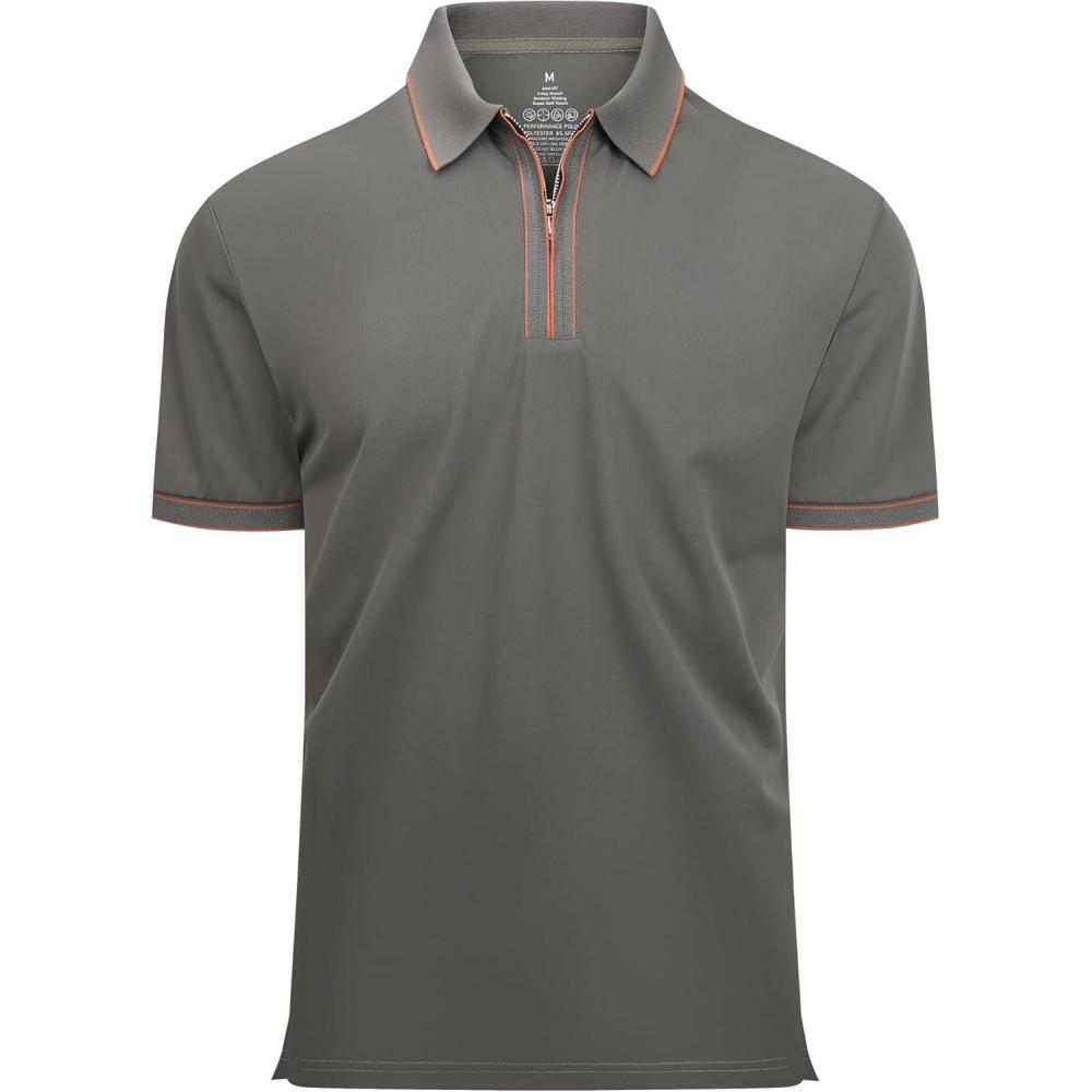 imageAlex Vando Mens Zipper Golf Shirt Moisture Wicking Zip Up Solid Fashion Polo ShirtsArmy