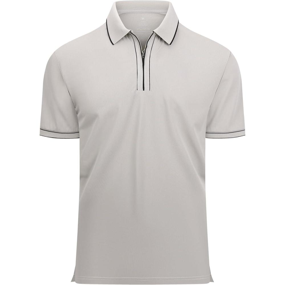 imageAlex Vando Mens Zipper Golf Shirt Moisture Wicking Zip Up Solid Fashion Polo ShirtsGrey