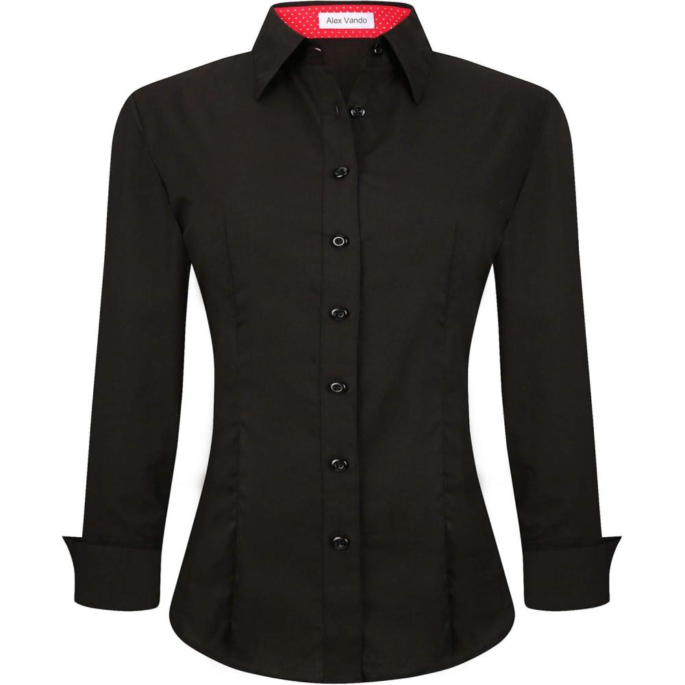 imageAlex Vando Womens Dress Shirts Wrinkle Free Regular Fit Long Sleeve Stretch Work ShirtBlack