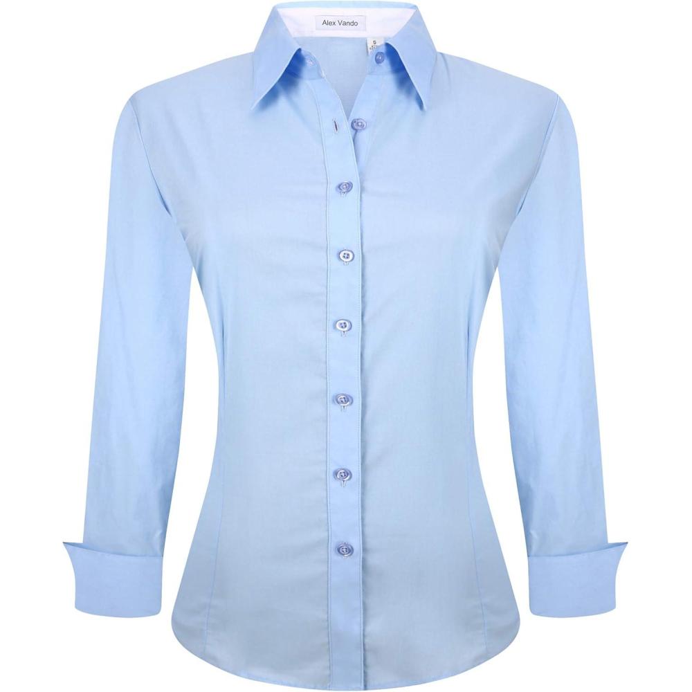 imageAlex Vando Womens Dress Shirts Wrinkle Free Regular Fit Long Sleeve Stretch Work ShirtBlue