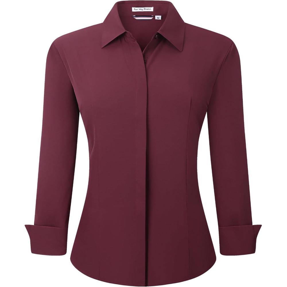 imageAlex Vando Womens Dress Shirts Wrinkle Free Regular Fit Long Sleeve Stretch Work ShirtHidden Placket Burgundy