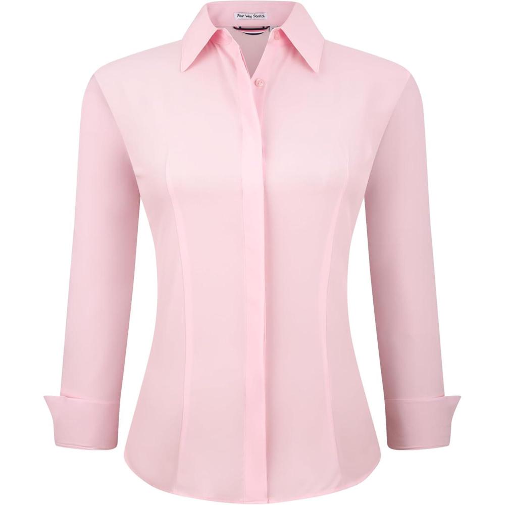 imageAlex Vando Womens Dress Shirts Wrinkle Free Regular Fit Long Sleeve Stretch Work ShirtHidden Placket Pink