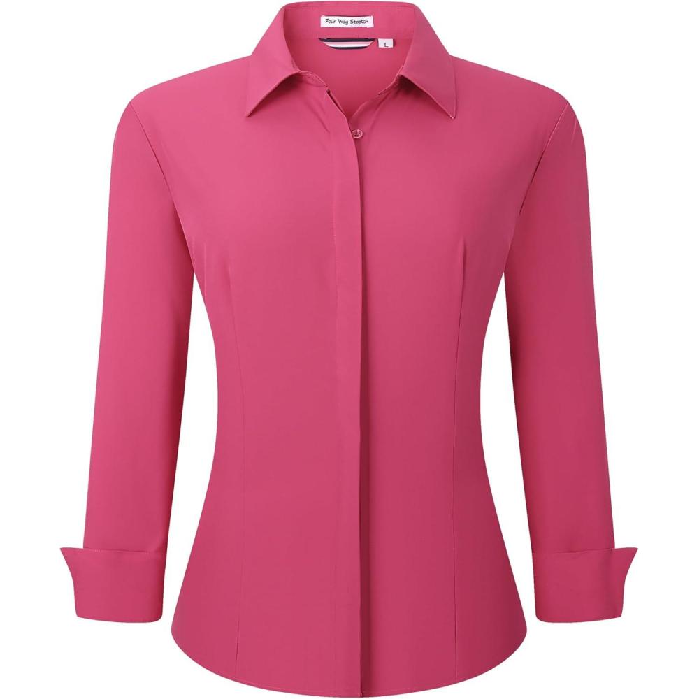imageAlex Vando Womens Dress Shirts Wrinkle Free Regular Fit Long Sleeve Stretch Work ShirtHidden Placket Rose