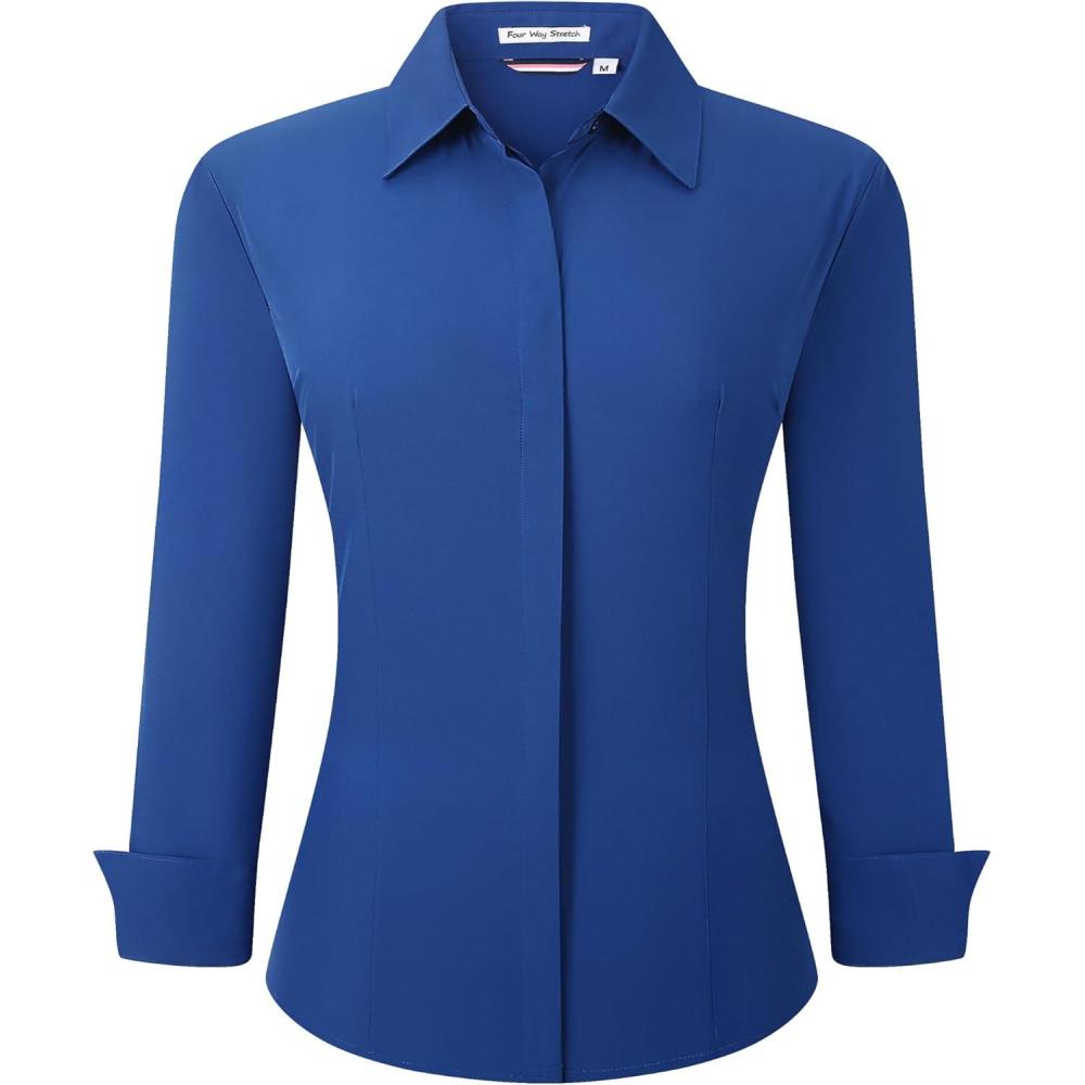 imageAlex Vando Womens Dress Shirts Wrinkle Free Regular Fit Long Sleeve Stretch Work ShirtHidden Placket Royal