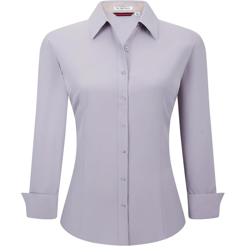 imageAlex Vando Womens Dress Shirts Wrinkle Free Regular Fit Long Sleeve Stretch Work ShirtLt Grey