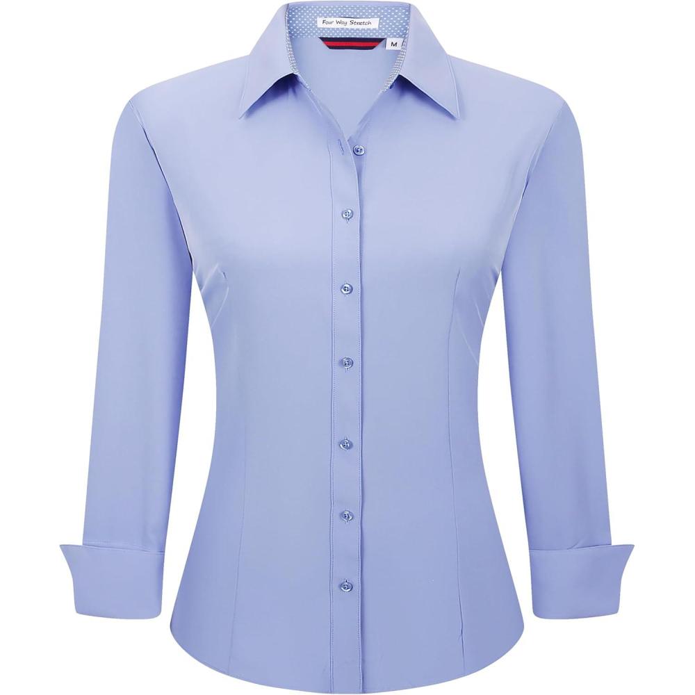 imageAlex Vando Womens Dress Shirts Wrinkle Free Regular Fit Long Sleeve Stretch Work ShirtMedium Blue