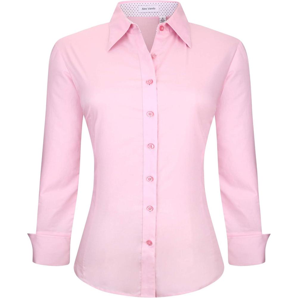imageAlex Vando Womens Dress Shirts Wrinkle Free Regular Fit Long Sleeve Stretch Work ShirtPink
