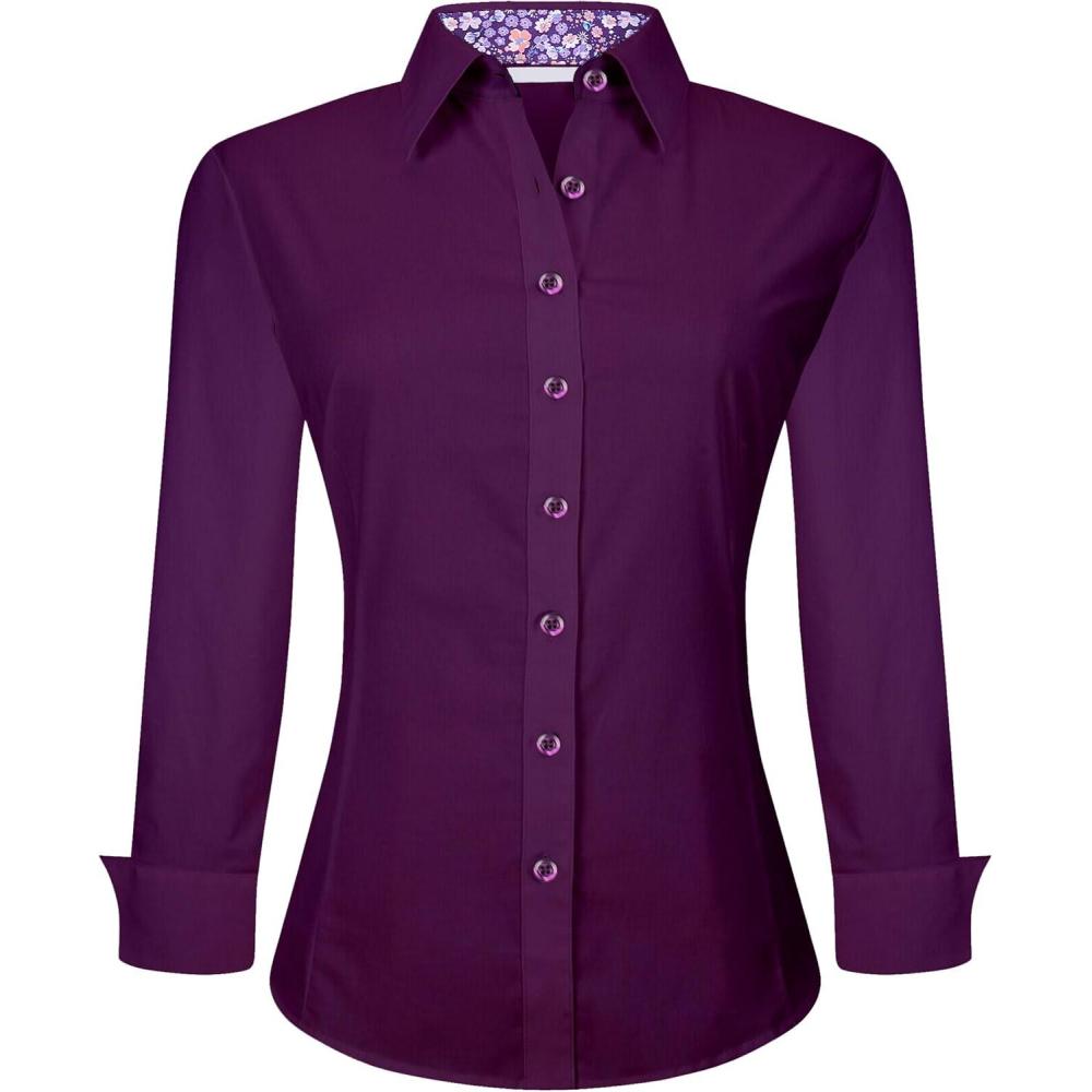 imageAlex Vando Womens Dress Shirts Wrinkle Free Regular Fit Long Sleeve Stretch Work ShirtPurple