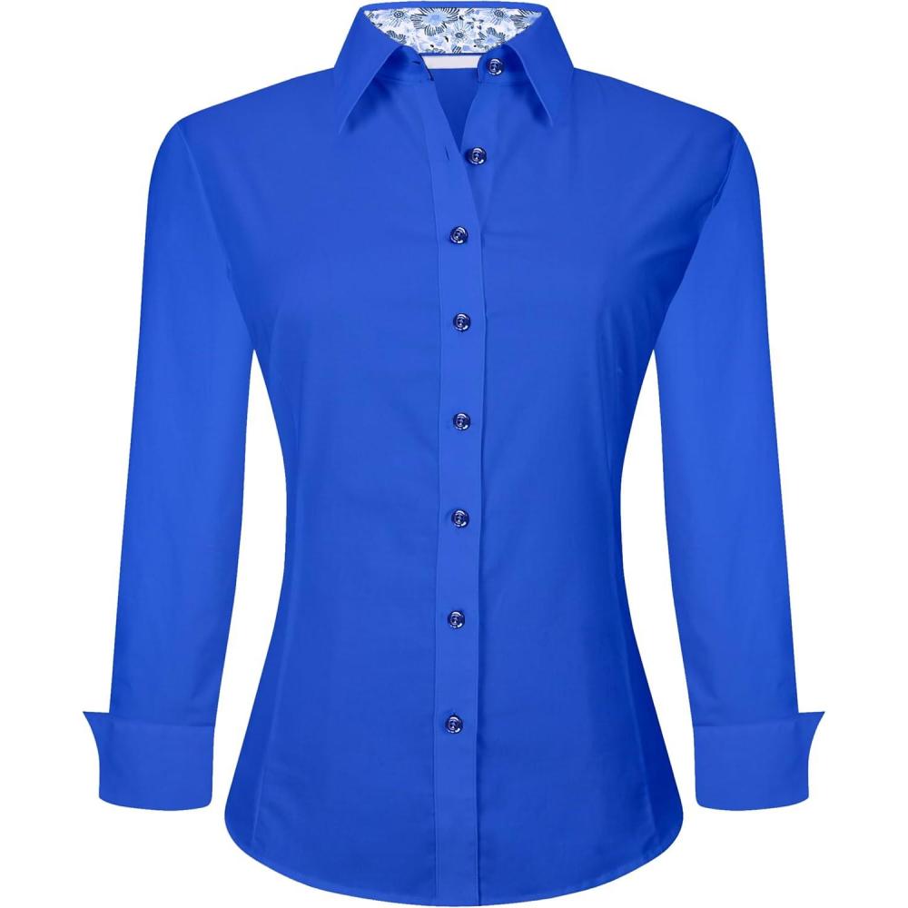 imageAlex Vando Womens Dress Shirts Wrinkle Free Regular Fit Long Sleeve Stretch Work ShirtRoyal